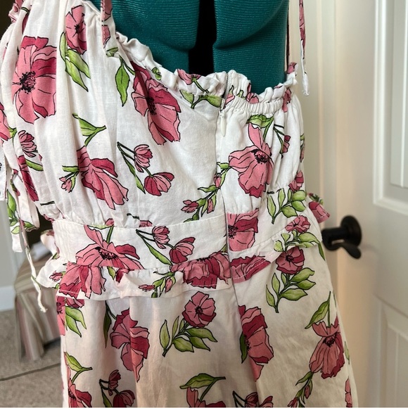 2/$30 Forever 21 Linen Pink and Cream Spaghetti Strap Mini Sundress - Picture 6 of 14